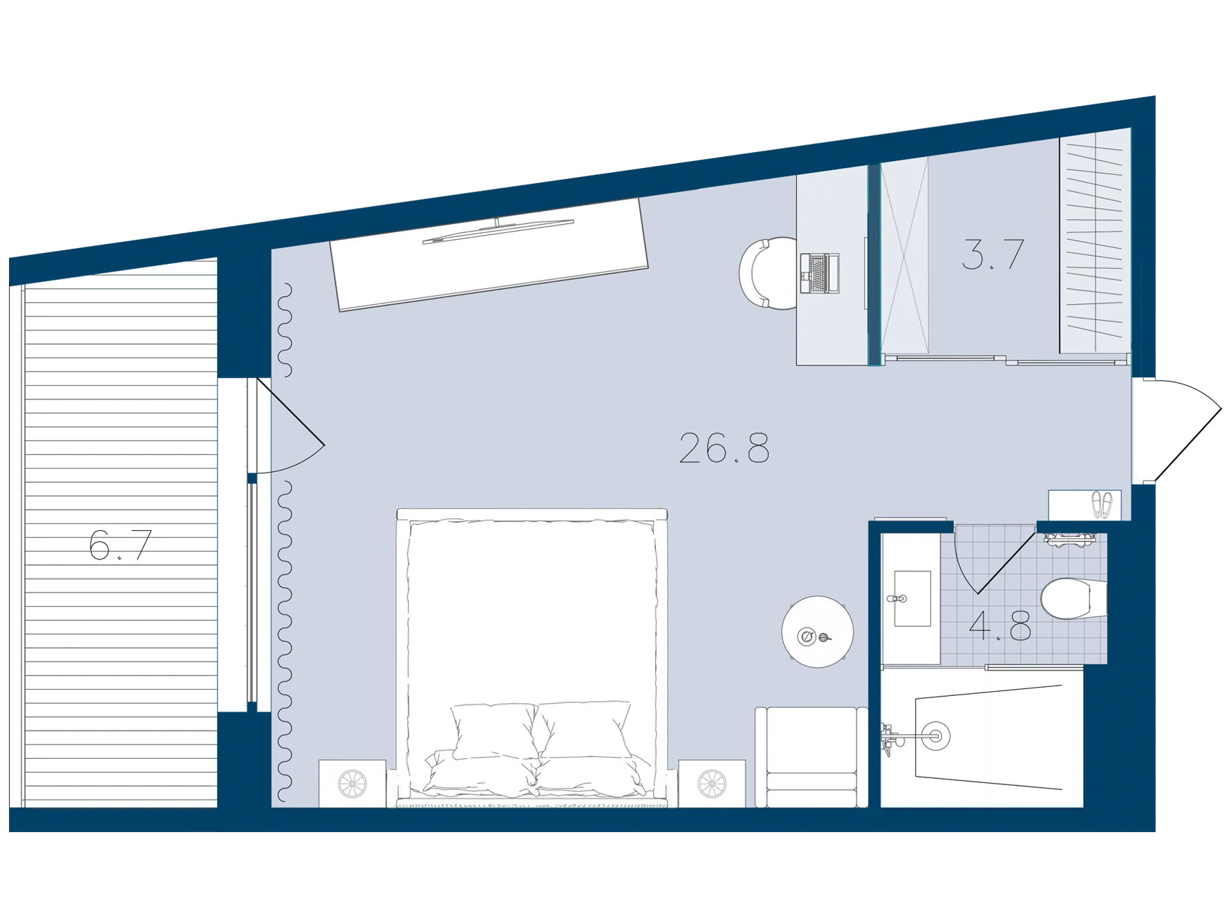 Угловая планировка, 42 м²