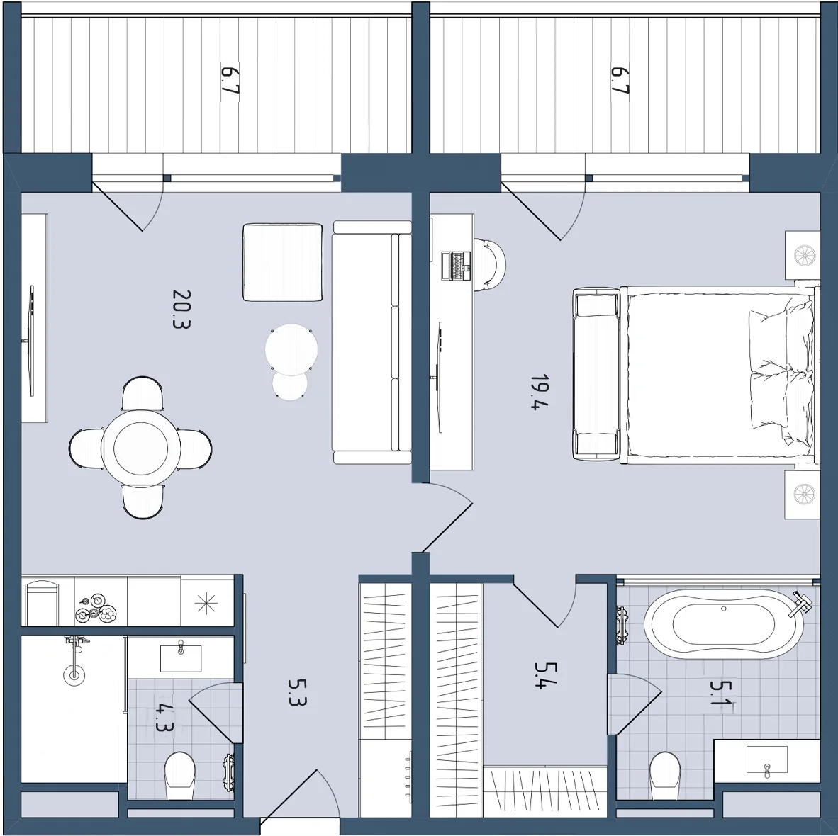 Планировка Deluxe, 73,2 м²