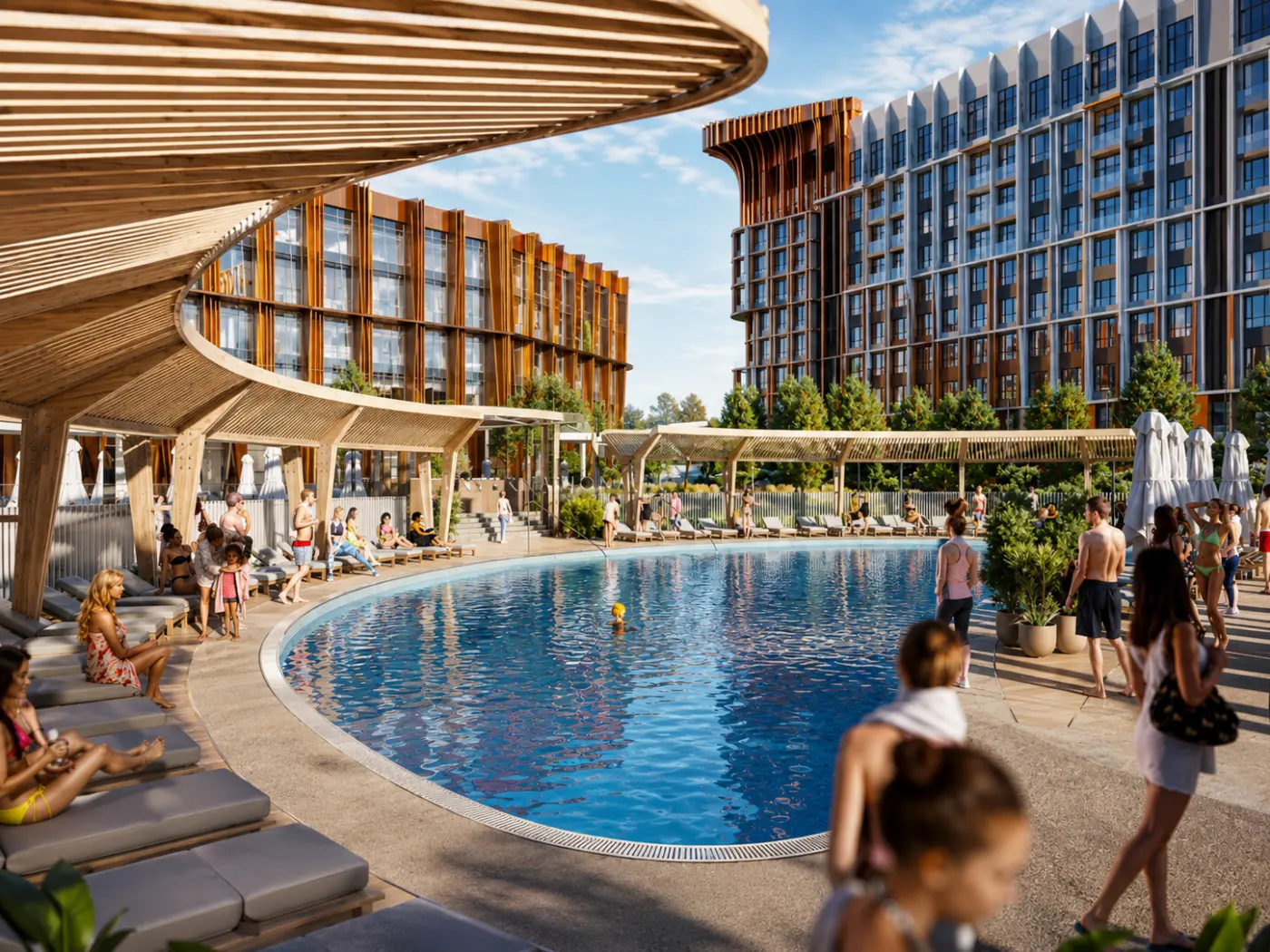 Открытый бассейн и курортная инфраструктура Rizalta Resort