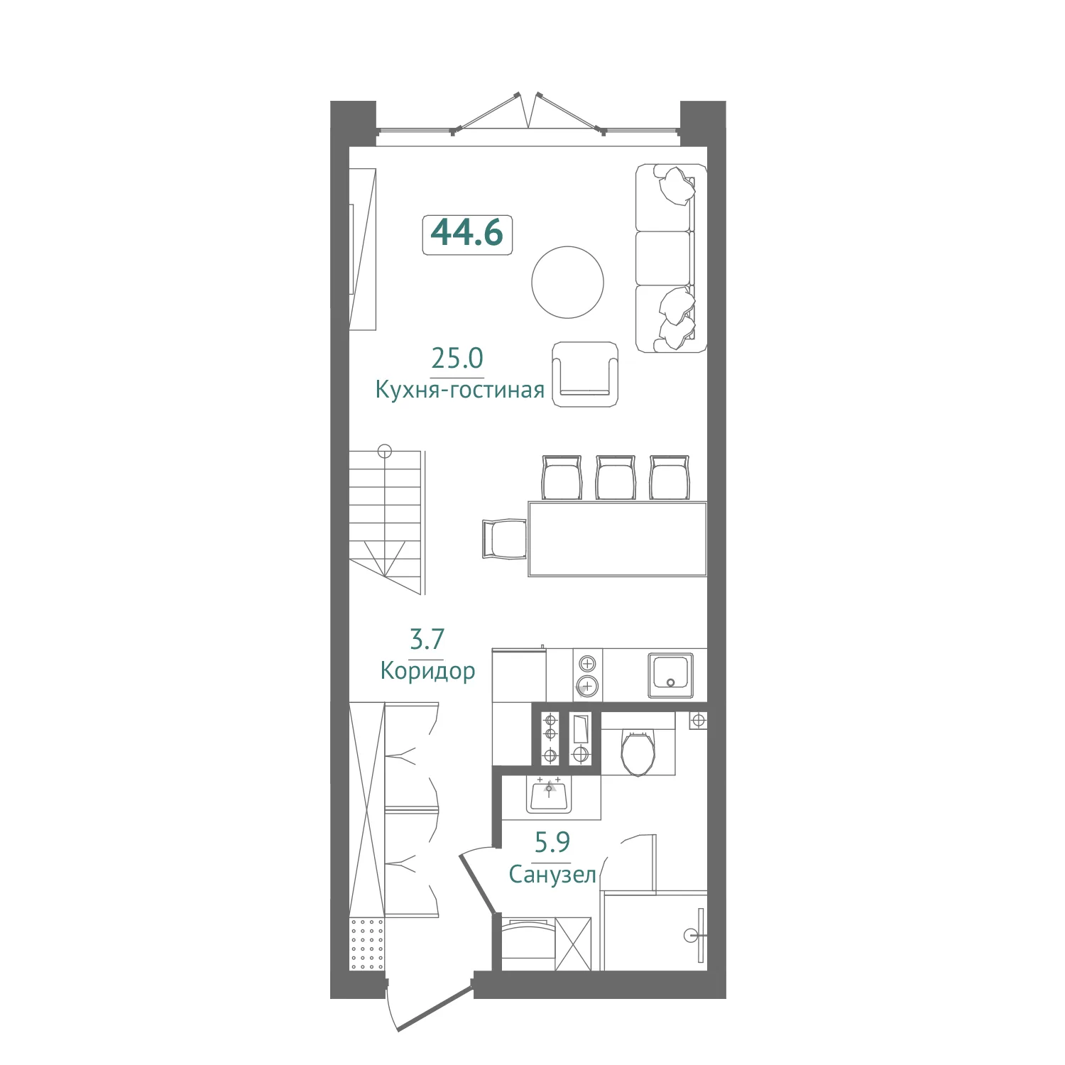 Студия 44,6 м²